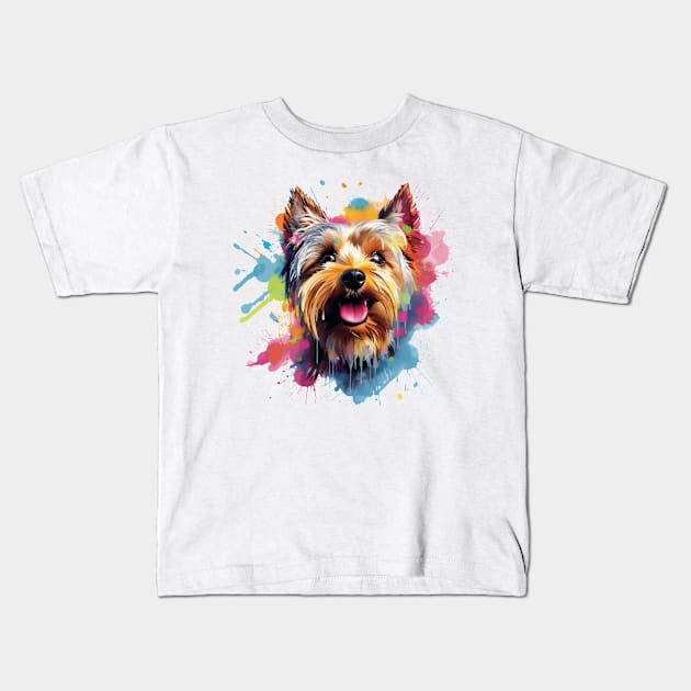 Yorkshire Terrier Art Kids T-Shirt by CunninghamWatercolors